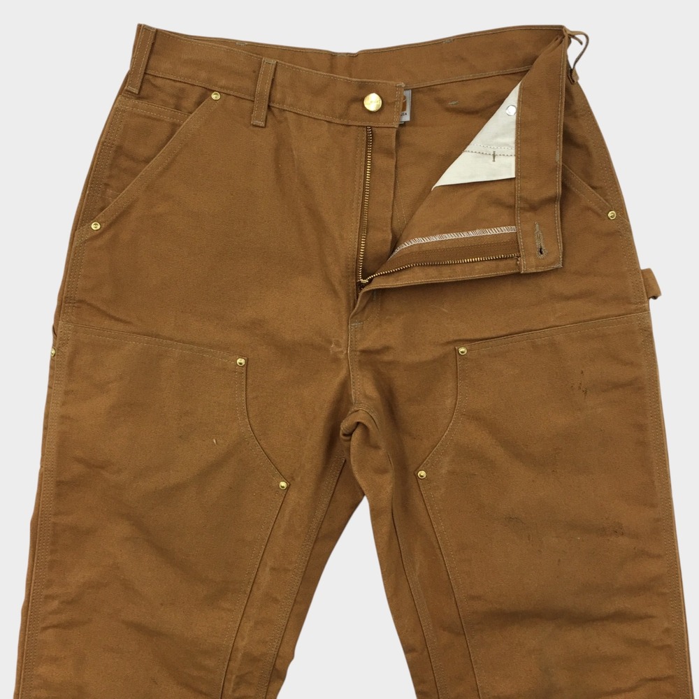 VINTAGE Carhartt USA Brown Loose Original Fit Double Knee Dungaree Pants 34x34